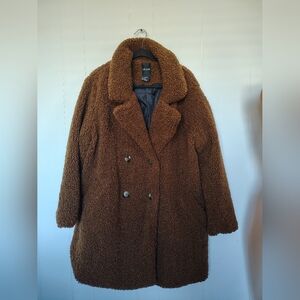 Me Jane Double-Breasted Brown Teddy Jacket Size 2X